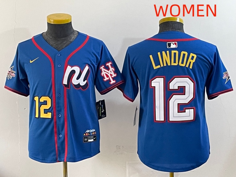 women  2025 New York Mets #12 Lindor Blue All star Nike MLB Jersey style 6->youth mlb jersey->Youth Jersey